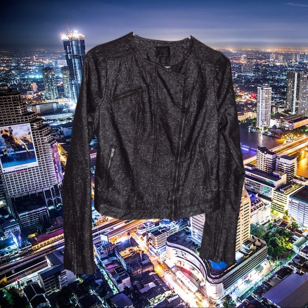 Guess Asymetrical Black Glitter Motorcycle Jacket